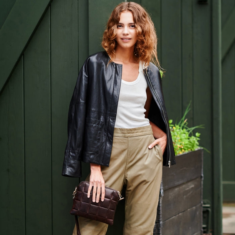 Grace skuldertaske og clutch - brun skind - Freja skind