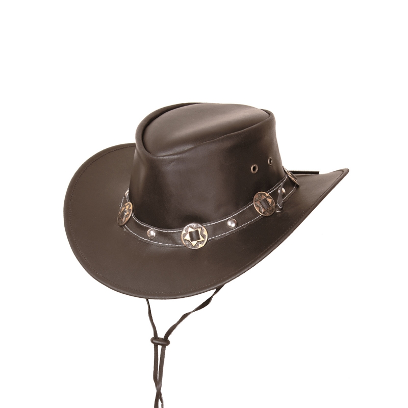 Concho läderhatt i westernstil - Brun läder - Formbar skugga
