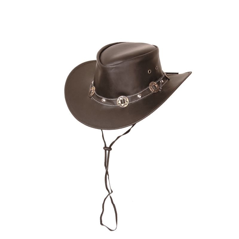 Concho läderhatt i westernstil - Brun läder - Formbar skugga