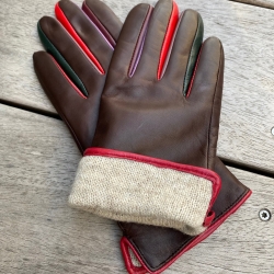 Brun Fiona skindhandske med farvede fingre - Freja skind
