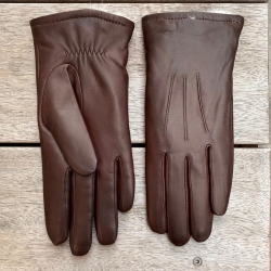 Brun dame skindhandske med kaninpelsfoer - Levinsky