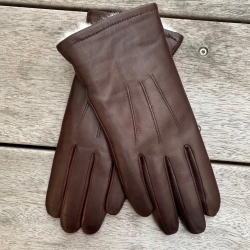 Brun dame skindhandske med kaninpelsfoer - Levinsky