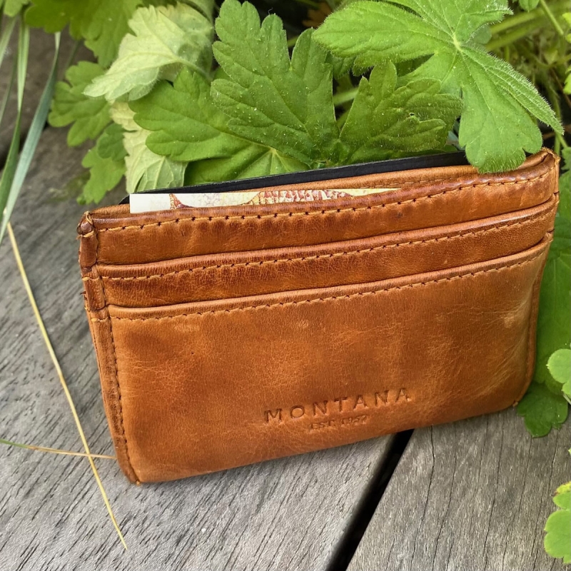 Shelby korthållare i cognac buffelskinn från Montana för 5 kort