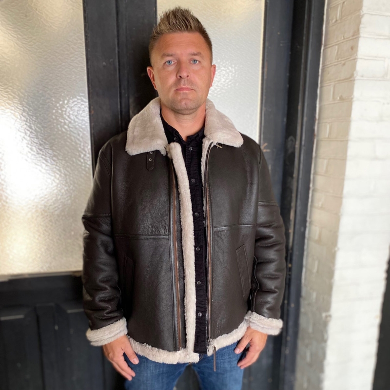 Eddie herre rulamsjakke - Pilot design - Brun - Freja skind