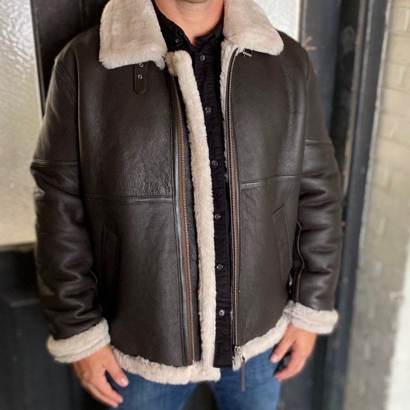 Eddie herre rulamsjakke - Pilot design - Brun - Freja skind