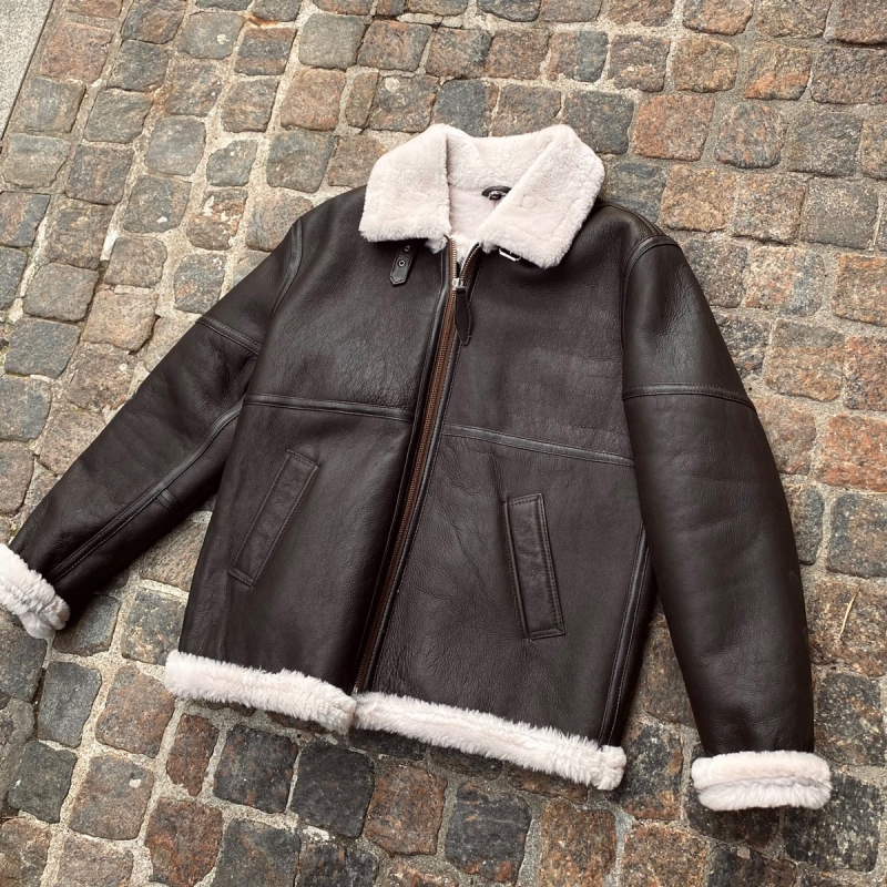 Eddie herre rulamsjakke - Pilot design - Brun - Freja skind