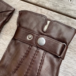 Brun Ryan læderhandske med strikfoer - Levinsky