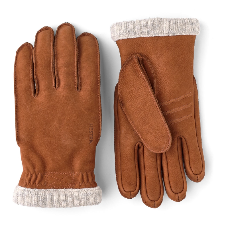 Joar herre læderhandske i cognac nubuck - Hestra - Freja skind