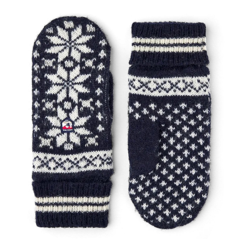 Isvik strikluffe - Hestra - Navy og offwhite - Freja skind