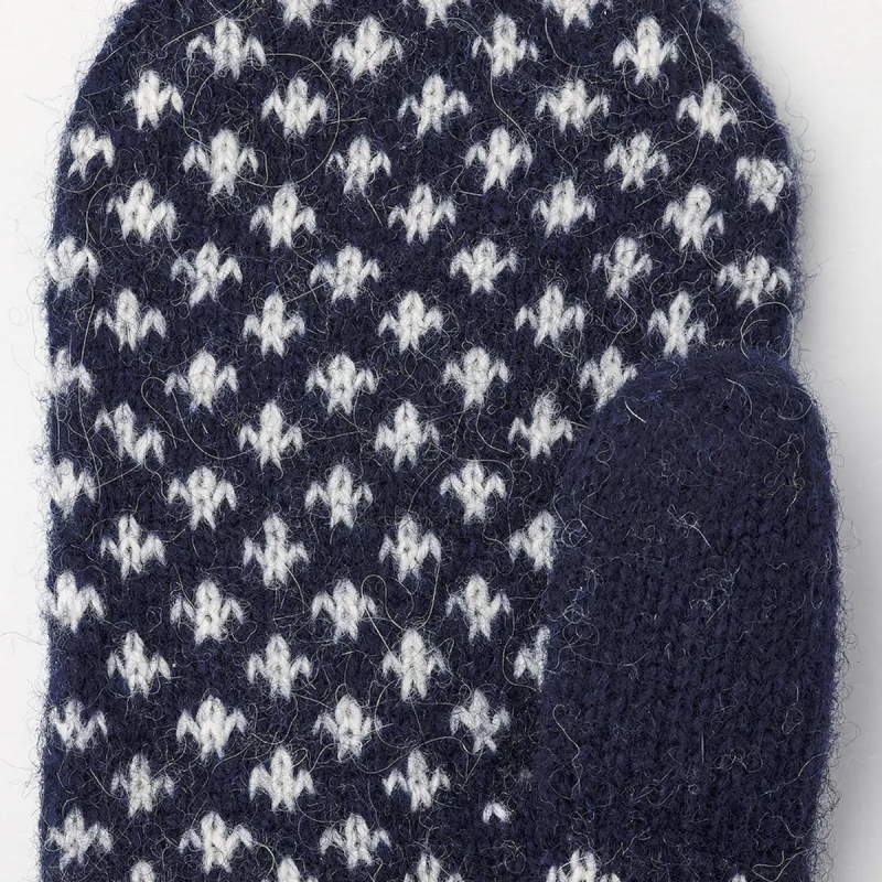 Isvik strikluffe - Hestra - Navy og offwhite - Freja skind