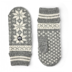 Isvik strikluffe - Hestra - Grå og offwhite - Freja skind