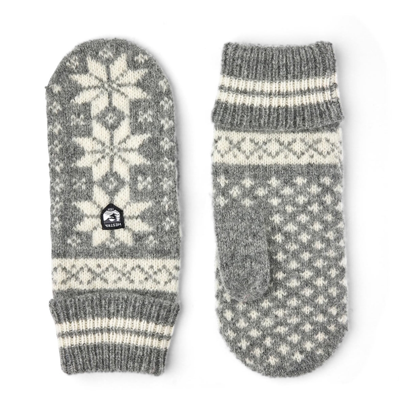 Isvik strikluffe - Hestra - Grå og offwhite - Freja skind