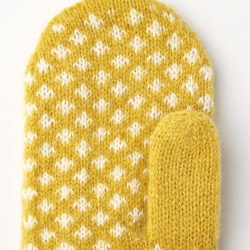 Isvik strikluffe - Hestra - Gul og offwhite - Freja skind