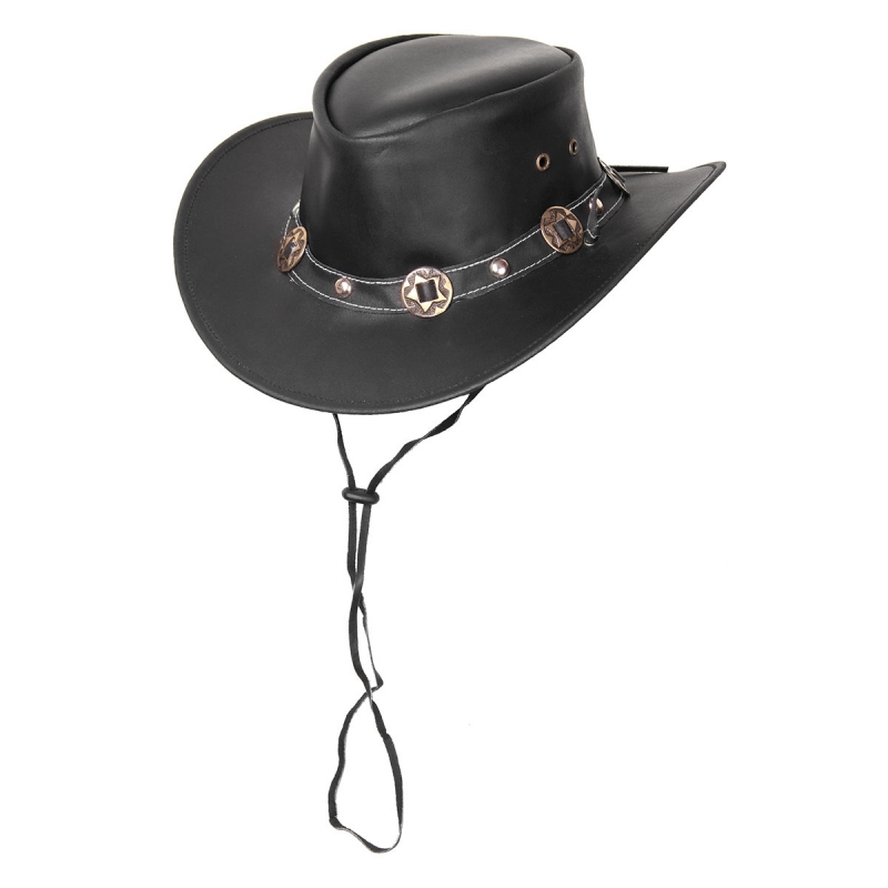 Concho läderhatt i westernstil - Svart läder - Formbar skugga