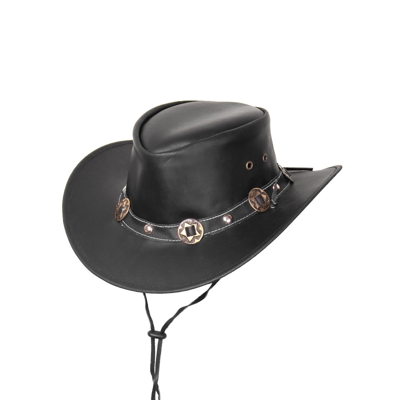 Concho läderhatt i westernstil - Svart läder - Formbar skugga