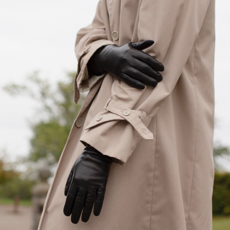 Dame Randers handsker - Sort med strikfoer 208700