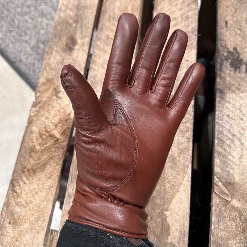Cognac damhandske i skinn - Gaucho skinnhandske i mjukt lammskinn