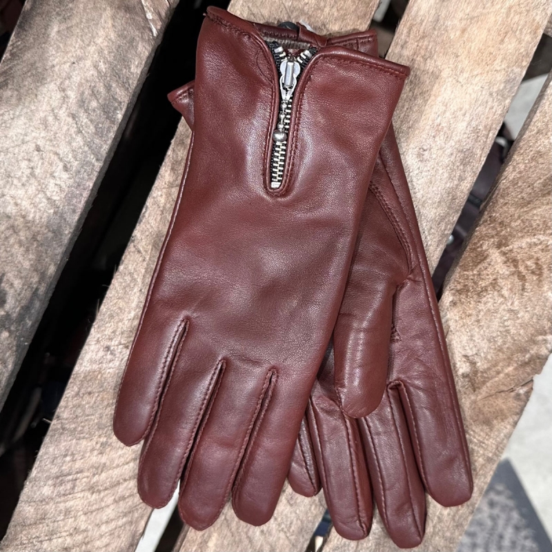 Cognac damhandske i skinn - Gaucho skinnhandske i mjukt lammskinn
