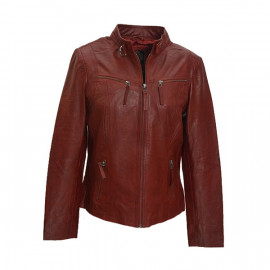 Rød plus size sporty dame skindjakke - Freja skind