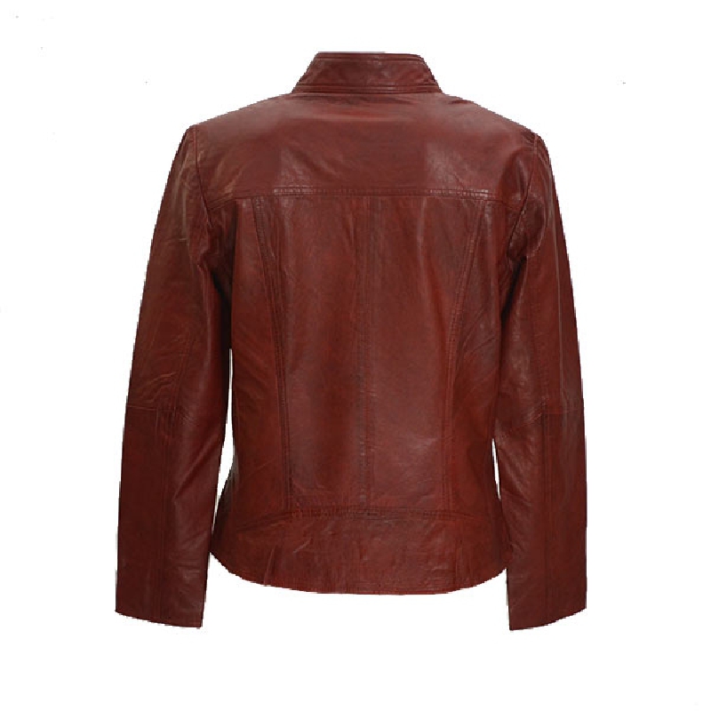 Rød plus size sporty dame skindjakke - Freja skind