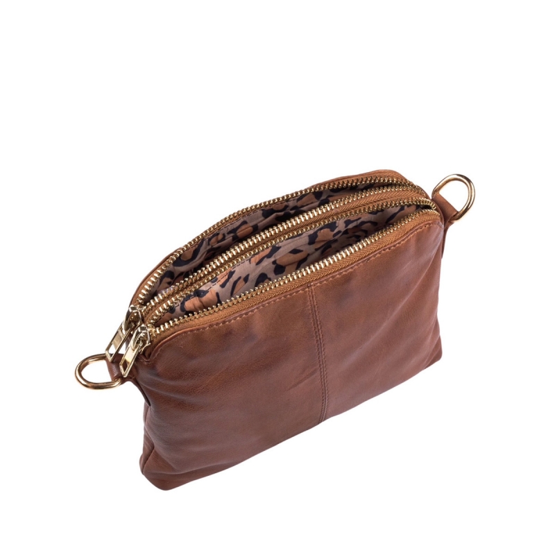 Cognac Liva skuldertaske og clutch - Orchid 18062 - Freja skind