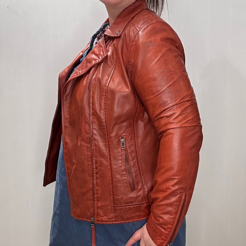 Orange plus size dame skindjakke - Freja skind