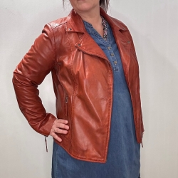 Orange plus size dame skindjakke - Freja skind