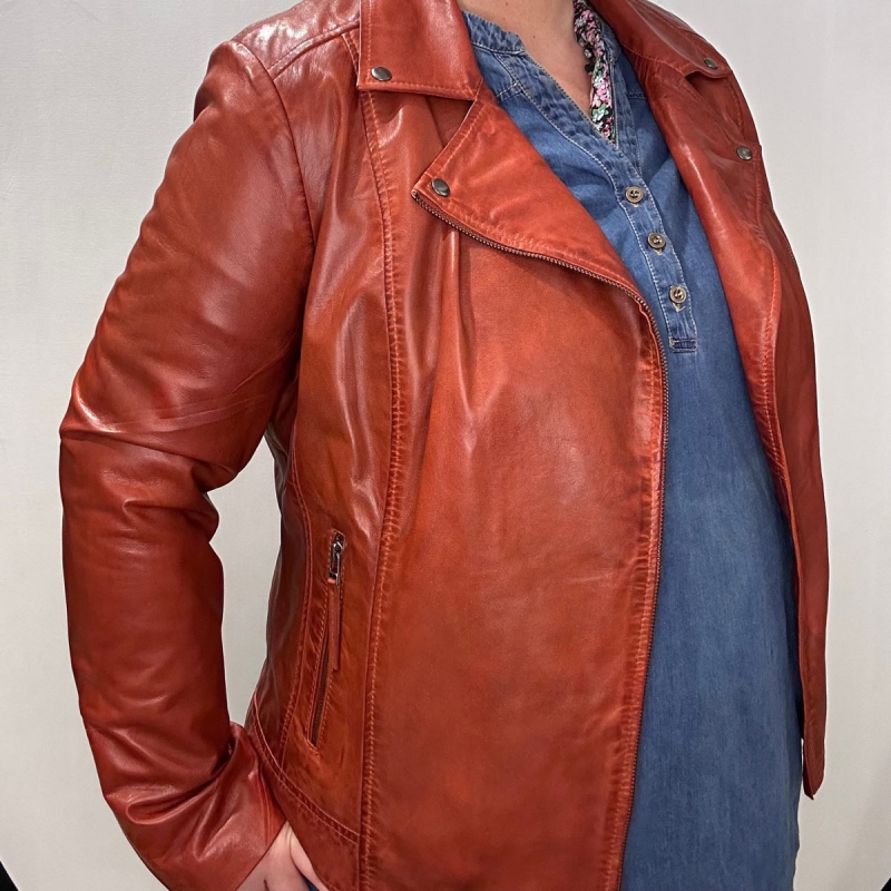Orange plus size dame skindjakke - Freja skind