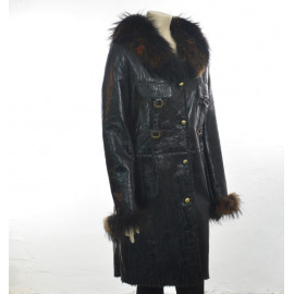 Rulamsfrakke i glazed rulam - Unikt design - Rævepels som pynt