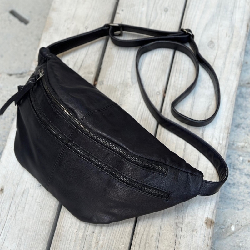 Vivian bumbag i blød skind - sort - Freja skind