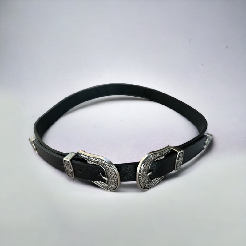 Rosane dame skindbælte - spænde med mønster - Freja skind