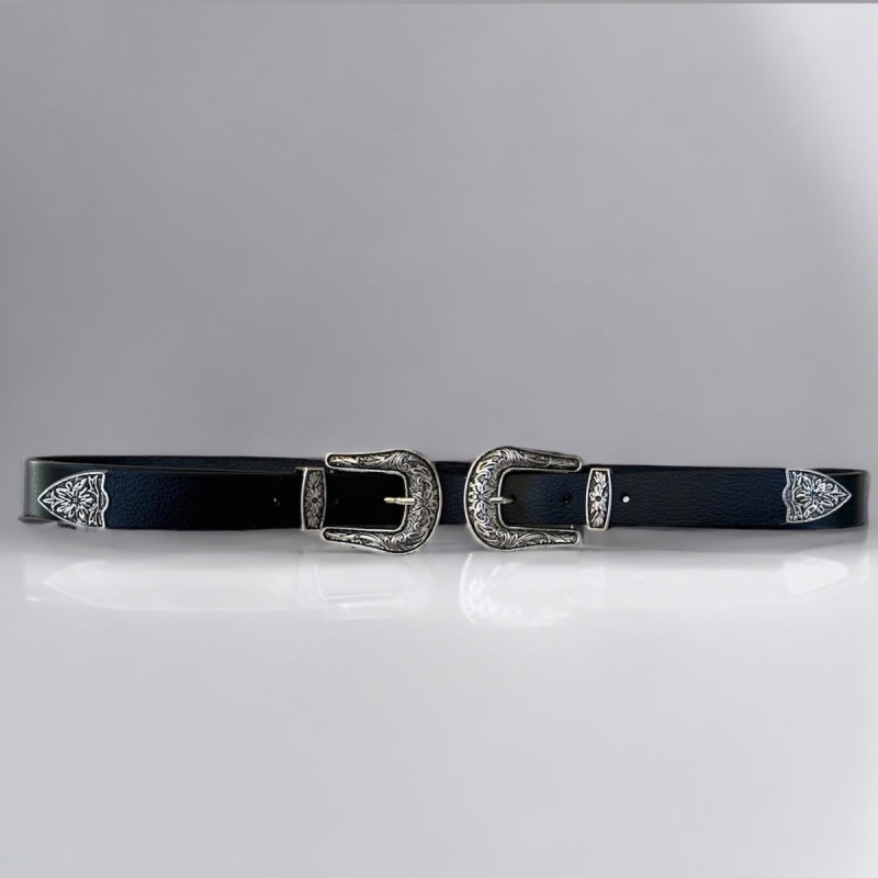 Rosane dame skindbælte - spænde med mønster - Freja skind