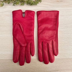 Rød dame skindhandske - Blød skind med strikfoer af uld - Levinsky - Freja skind