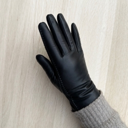 sort dame skindhandske - Blød skind med strikfoer af uld - Levinsky - Freja skind