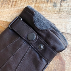 Brun herre skindhandske - Blød lammeskind med strikfoer af uld - Freja skind