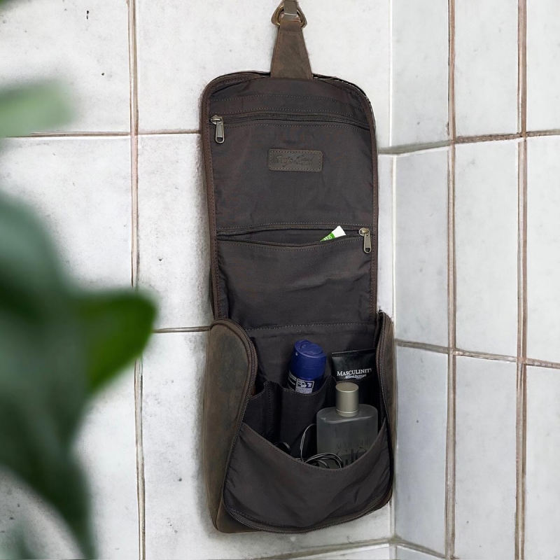 Sydney toilettaske - Brun bøffel læder - Freja skind