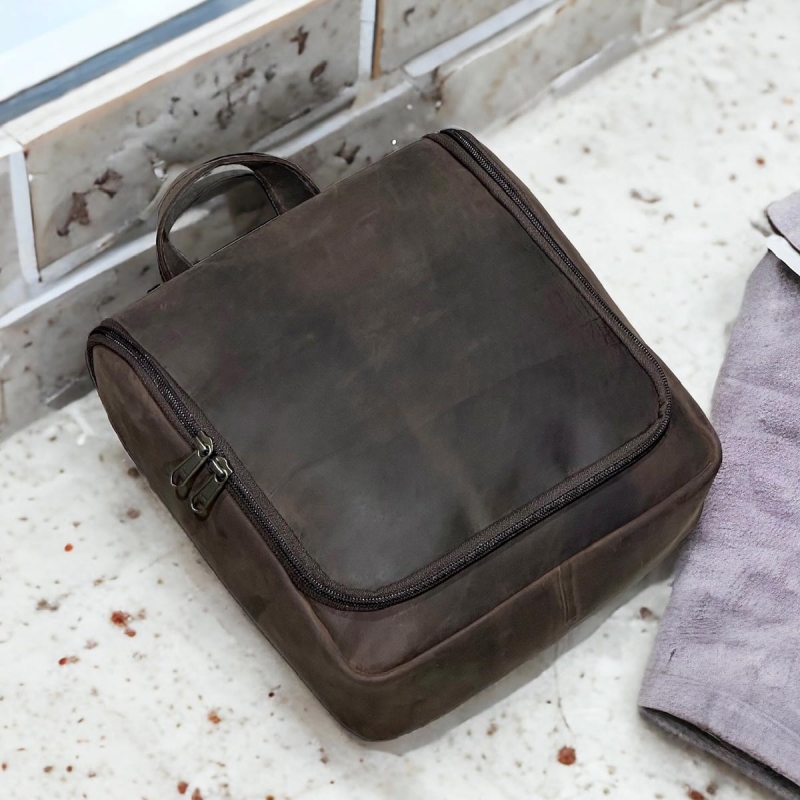 Sydney toilettaske - Brun bøffel læder - Freja skind