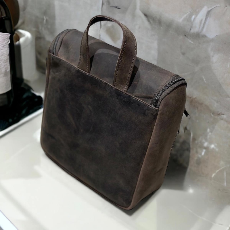 Sydney toilettaske - Brun bøffel læder - Freja skind