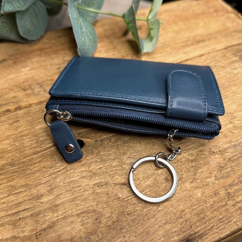 Austin kortholder og pung med nøglering - Navy blå skind - Freja skind