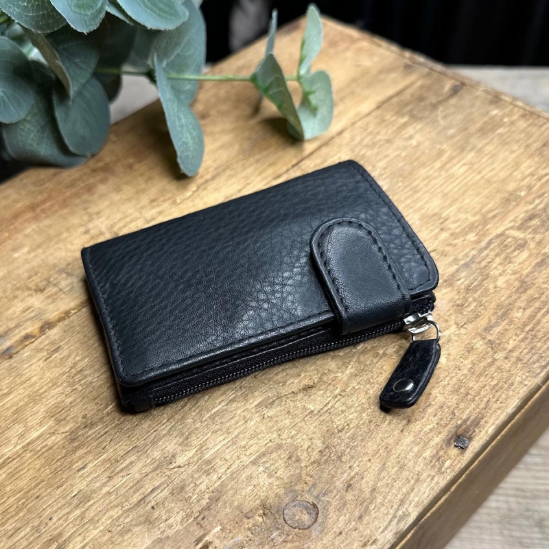 Austin kortholder og pung med nøglering - Sort skind - Freja skind