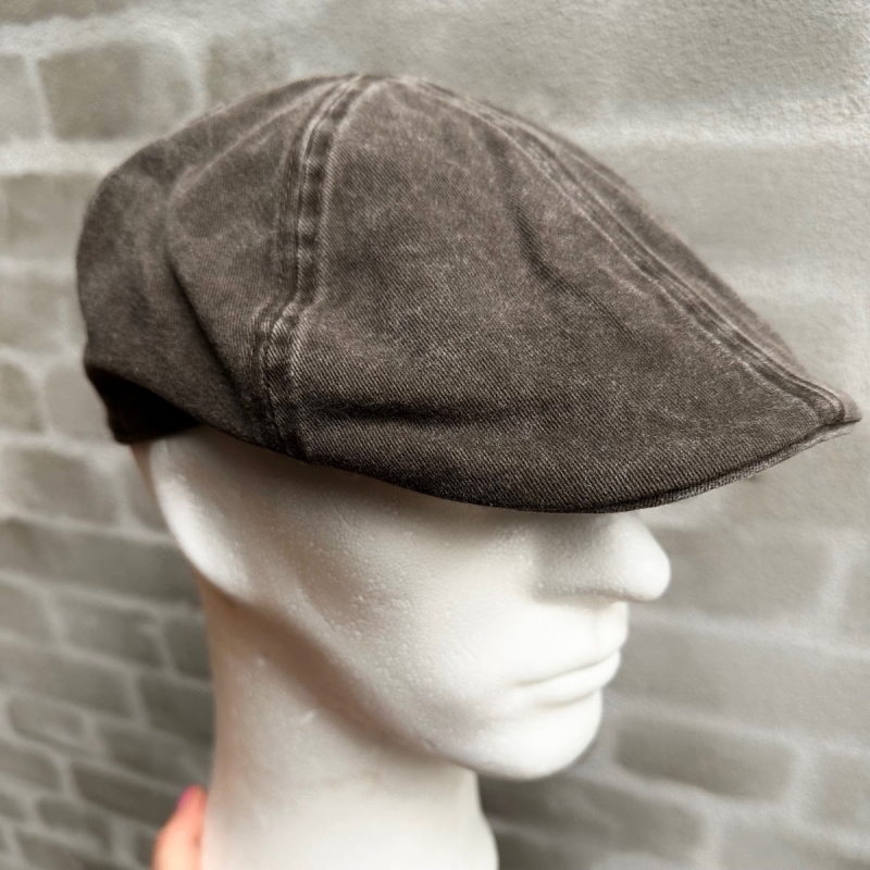 Flat cap - Chilla - Brun kanvas 100% bomuld - Scippis - Freja skind