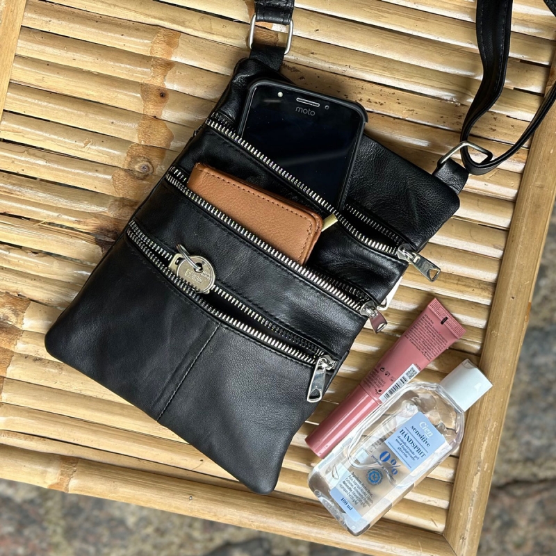 sort Andrea crossover taske - Freja skind