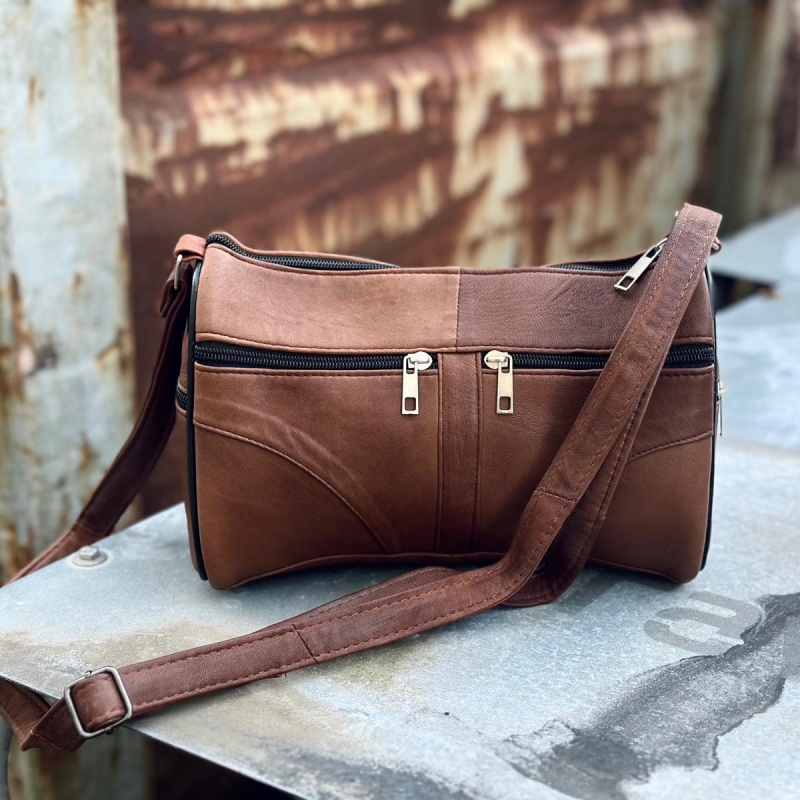 Lene skindtaske - Patineret brun lammeskind - Freja skind