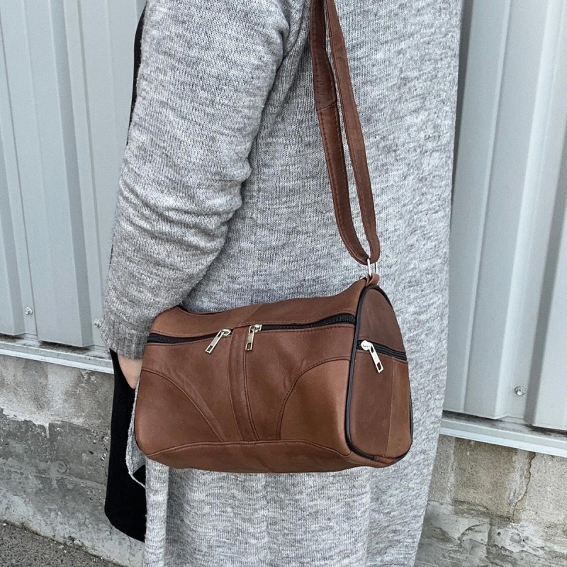 Lene skindtaske - Patineret brun lammeskind - Freja skind