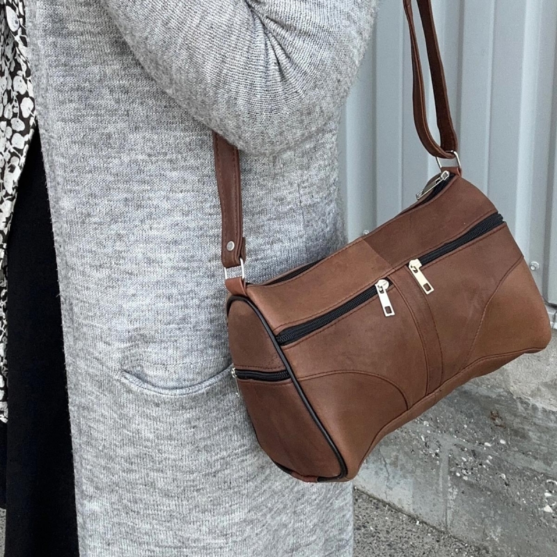 Lene skindtaske - Patineret brun lammeskind - Freja skind