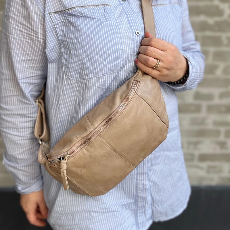 Stor Beige Silja bumbag - Blød lammeskind - Freja skind