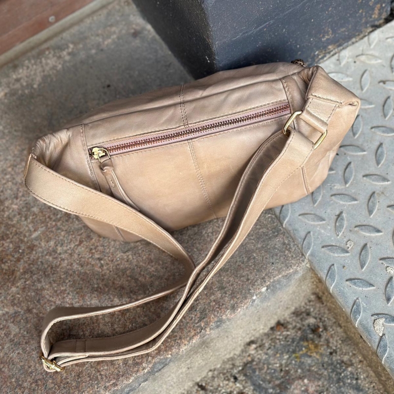 Stor Beige Silja bumbag - Blød lammeskind - Freja skind