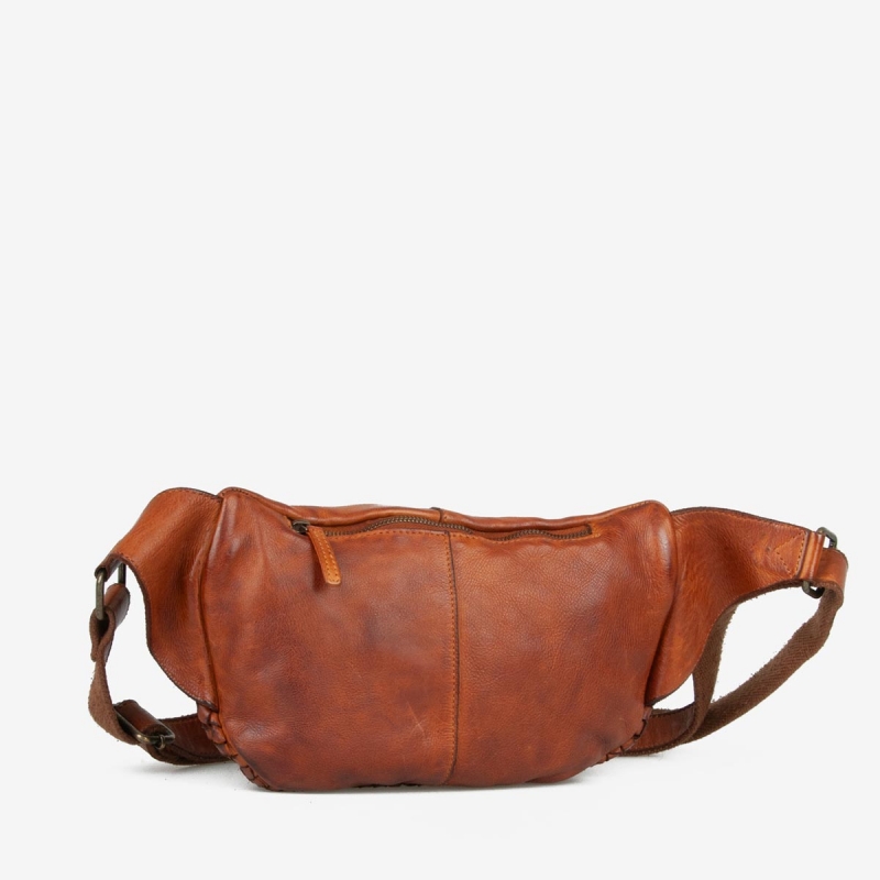 Verona midjeväska med flätning på framsidan - Cognac buffelskinn - Montana