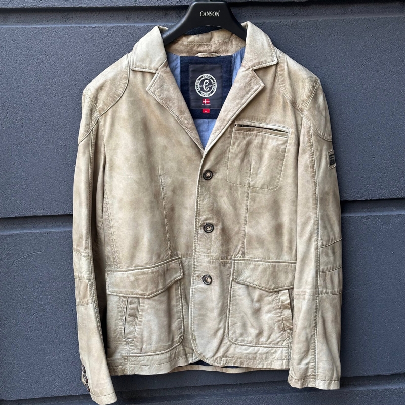 Canson skinnjacka herr - Mjuk patinerad beige lammskinn