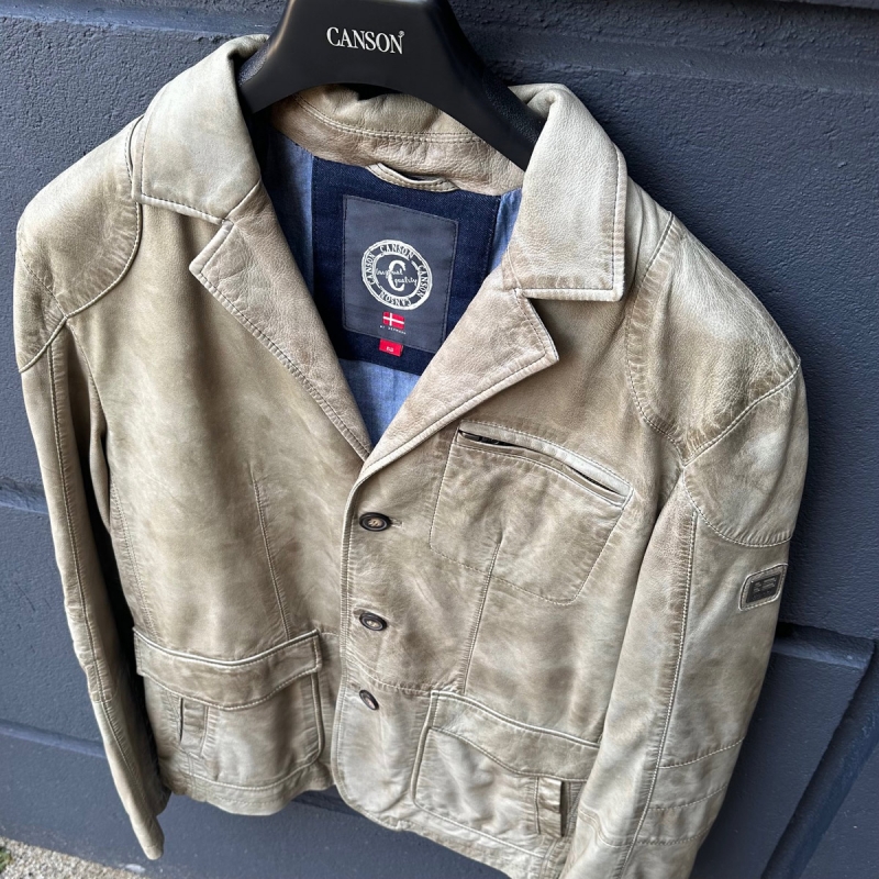 Canson skinnjacka herr - Mjuk patinerad beige lammskinn
